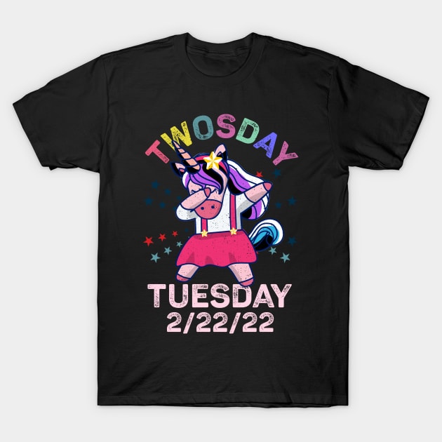 Unicorn Dabbing Tuesday February 22nd Teacher - Happy Twosday 2022 T-Shirt by alcoshirts